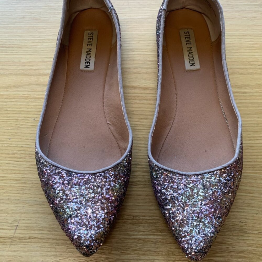 Steve Madden Glitter Pointed Ballet Flats Size 10 ✨ Gold Pink Silver